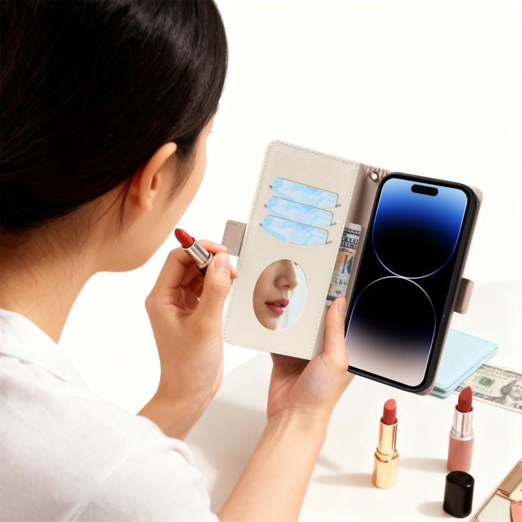 For iPhone 14 Pro Litchi Texture Wallet Mirror Leather Phone Case