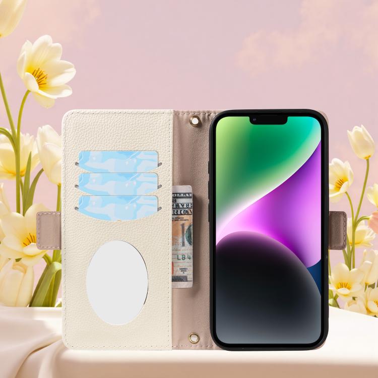 For iPhone 14 Plus Litchi Texture Wallet Mirror Leather Phone Case
