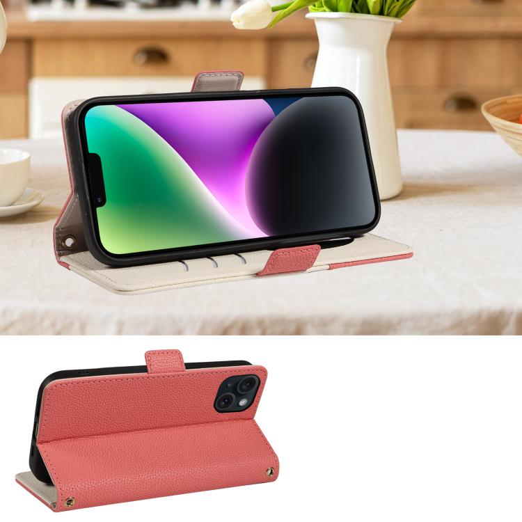 For iPhone 14 Plus Litchi Texture Wallet Mirror Leather Phone Case