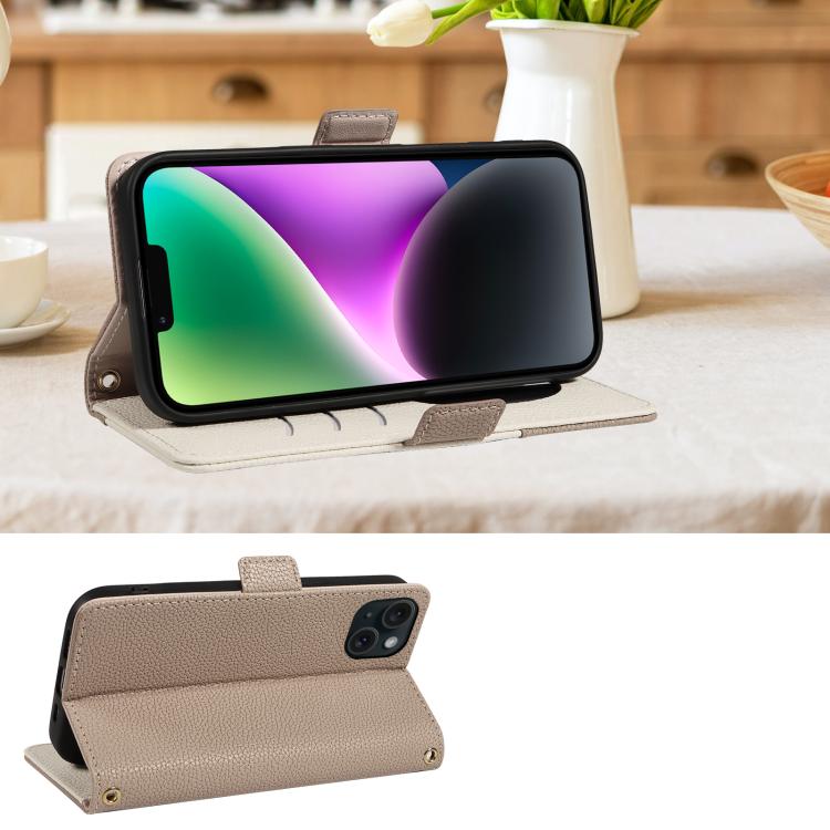 For iPhone 14 Plus Litchi Texture Wallet Mirror Leather Phone Case