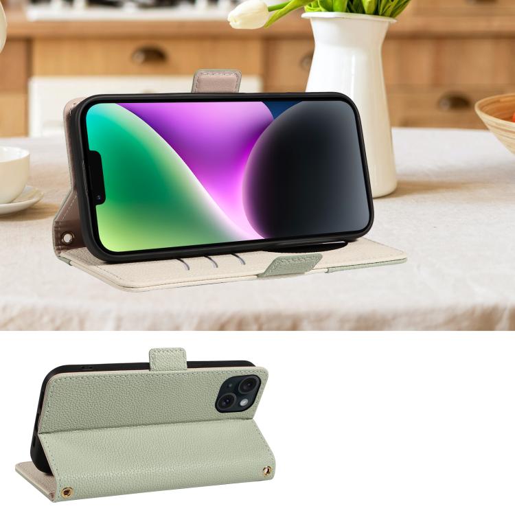 For iPhone 14 Plus Litchi Texture Wallet Mirror Leather Phone Case