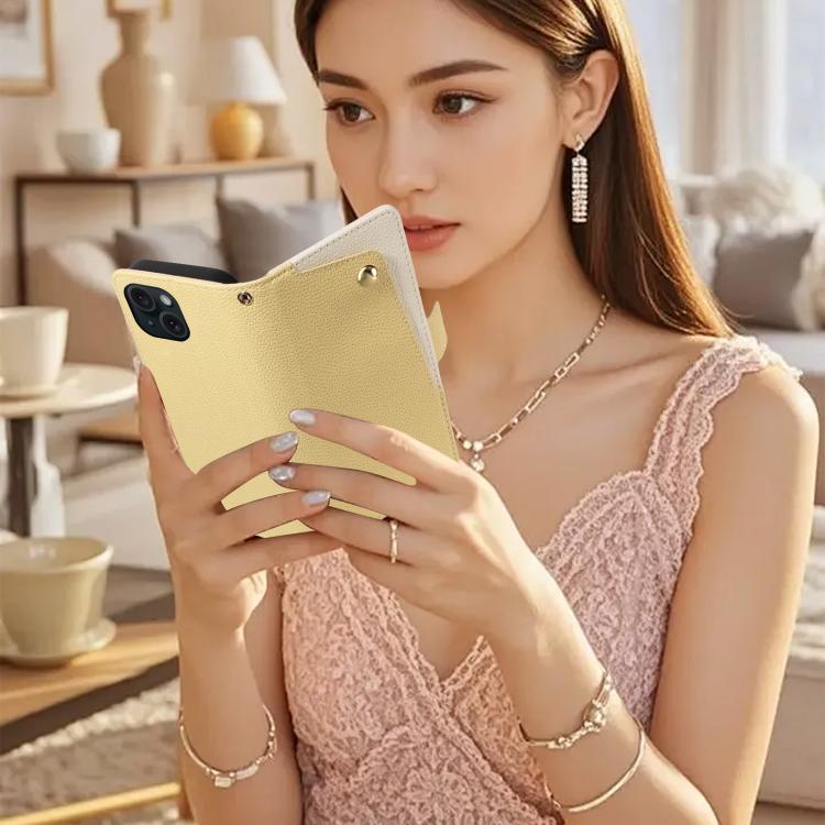 For iPhone 15 Litchi Texture Wallet Mirror Leather Phone Case