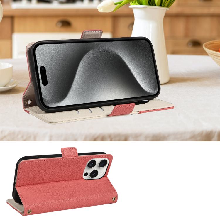 For iPhone 15 Pro Litchi Texture Wallet Mirror Leather Phone Case