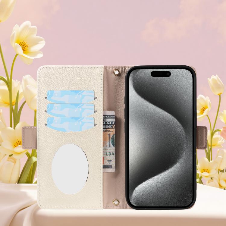 For iPhone 15 Pro Litchi Texture Wallet Mirror Leather Phone Case