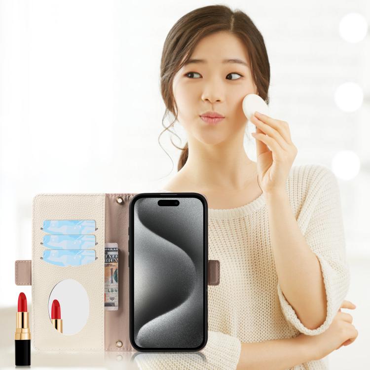 For iPhone 15 Pro Litchi Texture Wallet Mirror Leather Phone Case