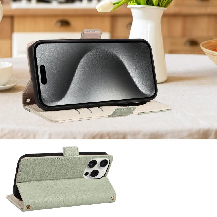 For iPhone 15 Pro Litchi Texture Wallet Mirror Leather Phone Case