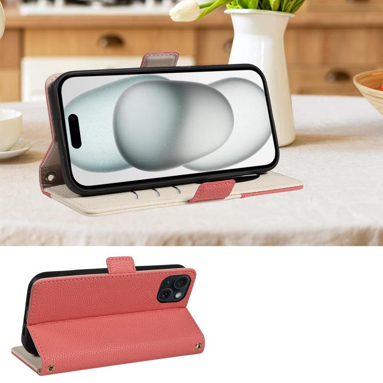 For iPhone 15 Plus Litchi Texture Wallet Mirror Leather Phone Case