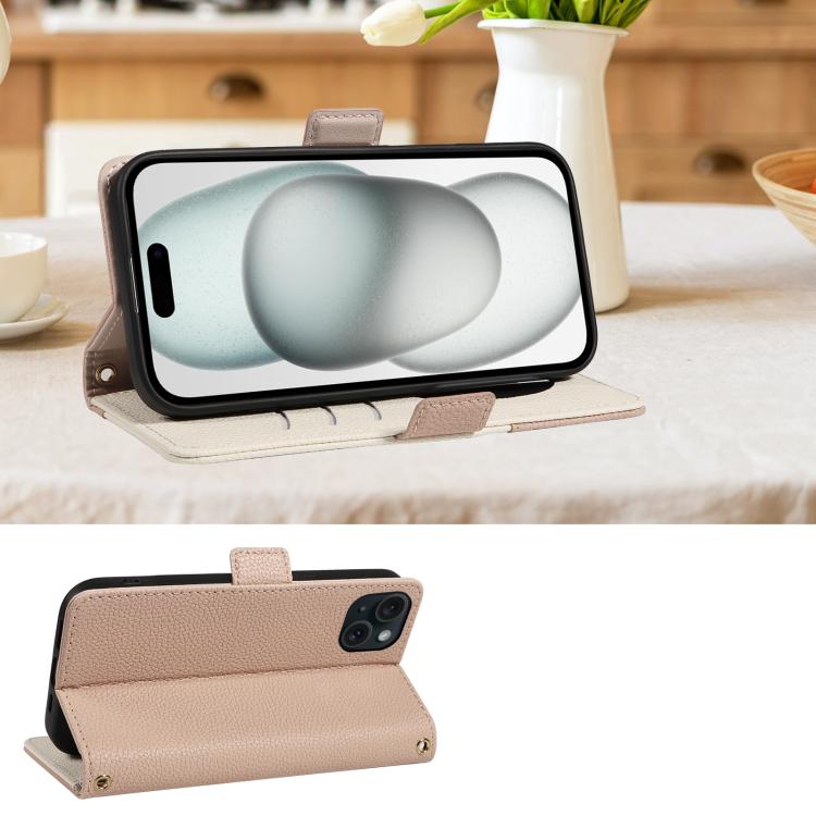 For iPhone 15 Plus Litchi Texture Wallet Mirror Leather Phone Case