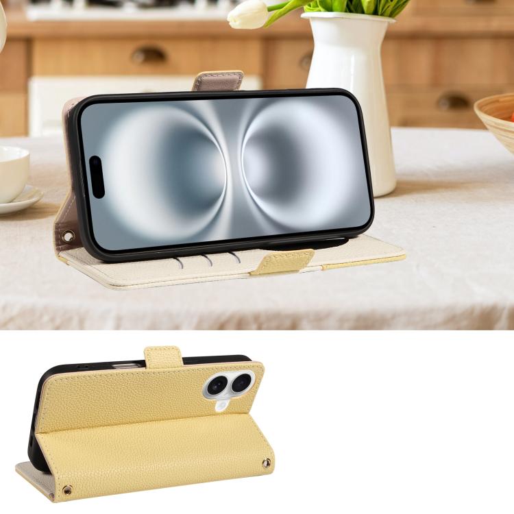 For iPhone 16 Litchi Texture Wallet Mirror Leather Phone Case