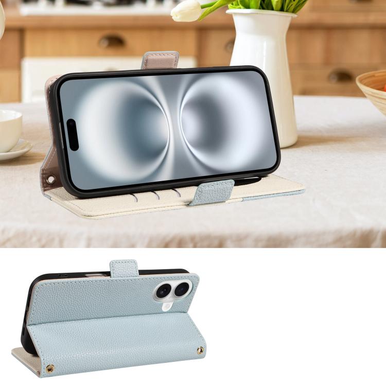 For iPhone 16 Litchi Texture Wallet Mirror Leather Phone Case