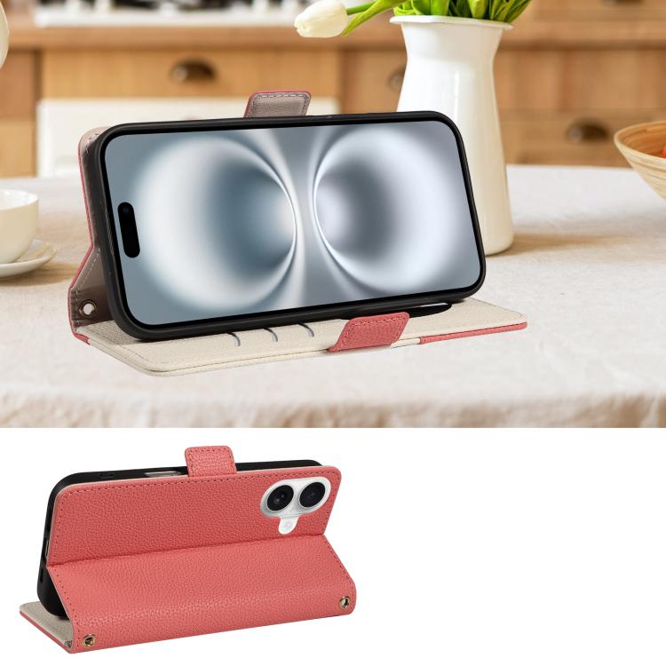For iPhone 16 Litchi Texture Wallet Mirror Leather Phone Case