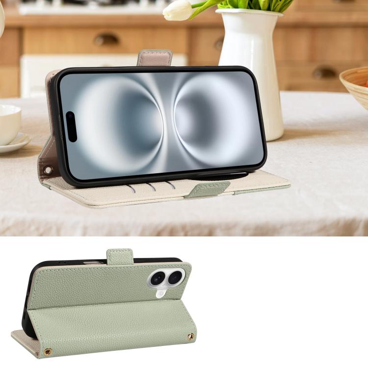 For iPhone 16 Litchi Texture Wallet Mirror Leather Phone Case