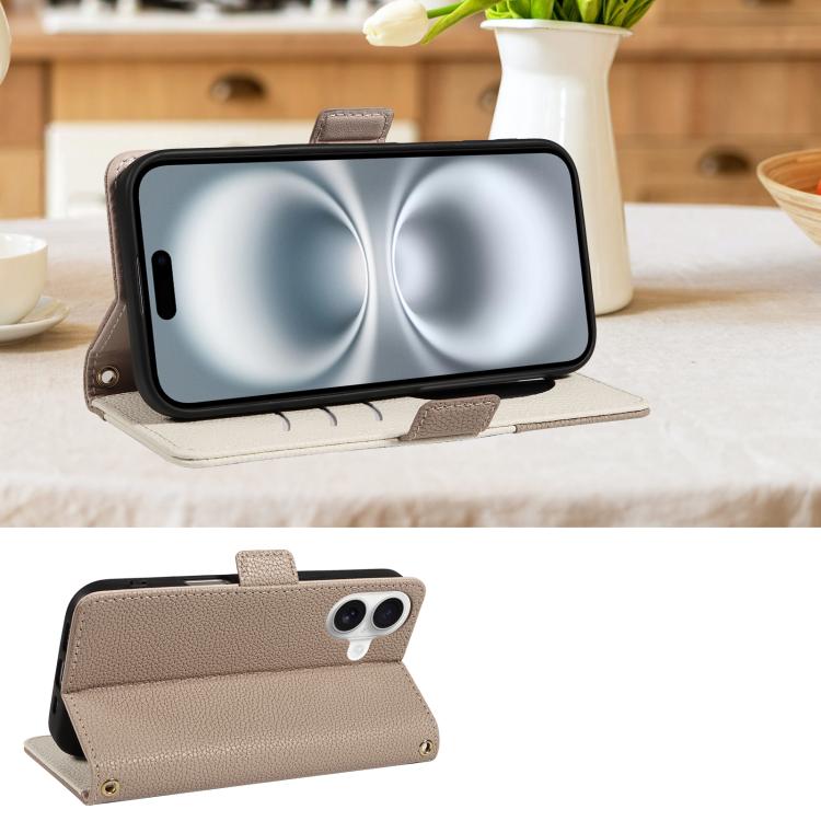 For iPhone 16 Plus Litchi Texture Wallet Mirror Leather Phone Case