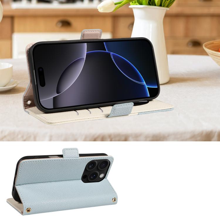 For iPhone 16 Pro Litchi Texture Wallet Mirror Leather Phone Case
