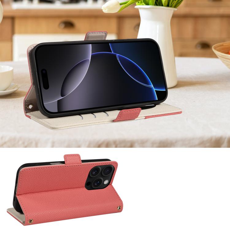 For iPhone 16 Pro Litchi Texture Wallet Mirror Leather Phone Case