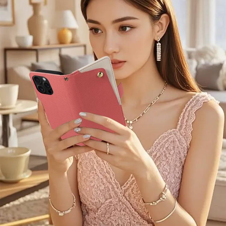 For iPhone 16 Pro Litchi Texture Wallet Mirror Leather Phone Case