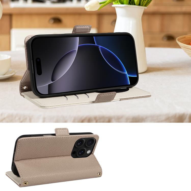 For iPhone 16 Pro Litchi Texture Wallet Mirror Leather Phone Case