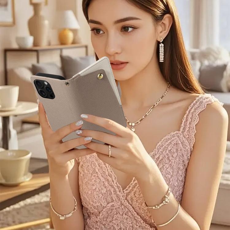 For iPhone 16 Pro Litchi Texture Wallet Mirror Leather Phone Case