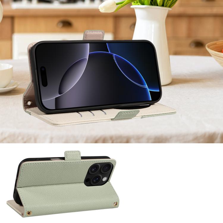 For iPhone 16 Pro Litchi Texture Wallet Mirror Leather Phone Case