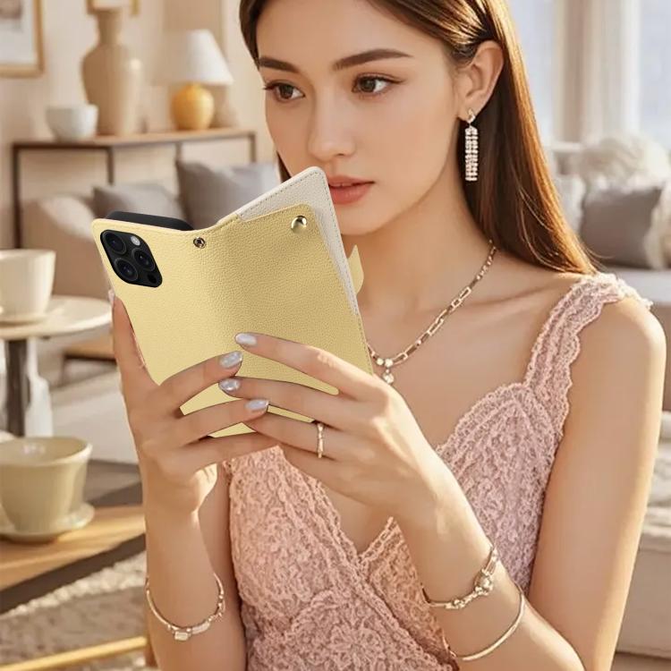 For iPhone 16 Pro Max Litchi Texture Wallet Mirror Leather Phone Case