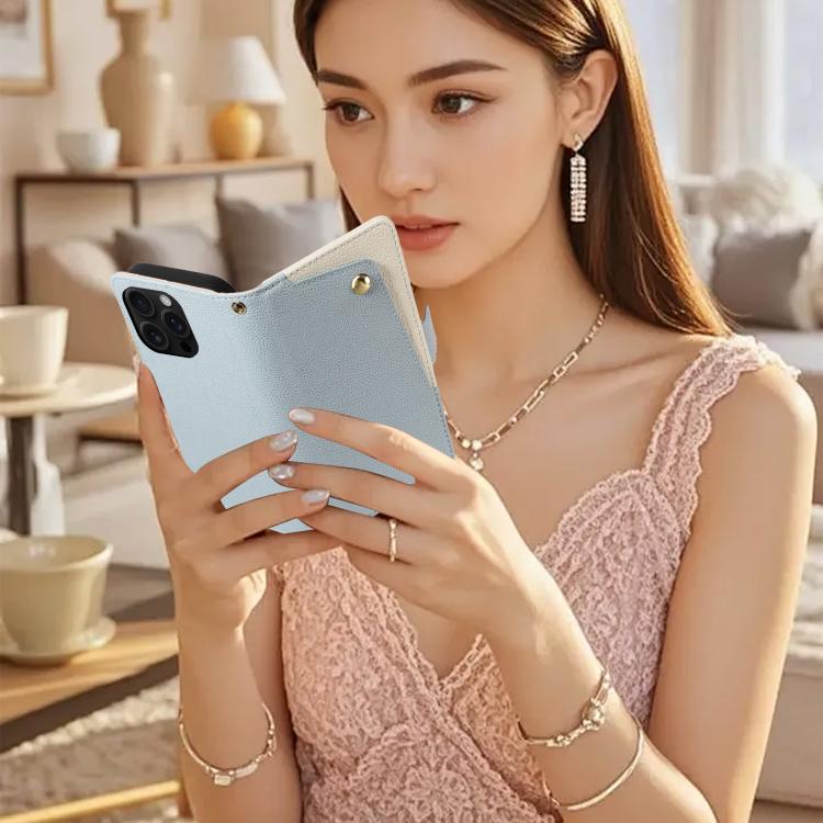 For iPhone 16 Pro Max Litchi Texture Wallet Mirror Leather Phone Case