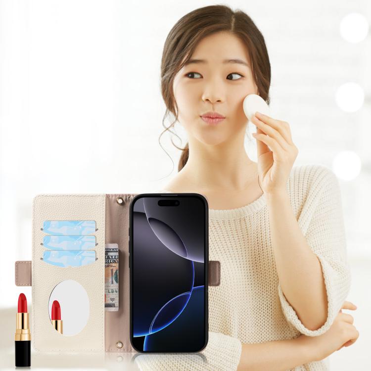 For iPhone 16 Pro Max Litchi Texture Wallet Mirror Leather Phone Case