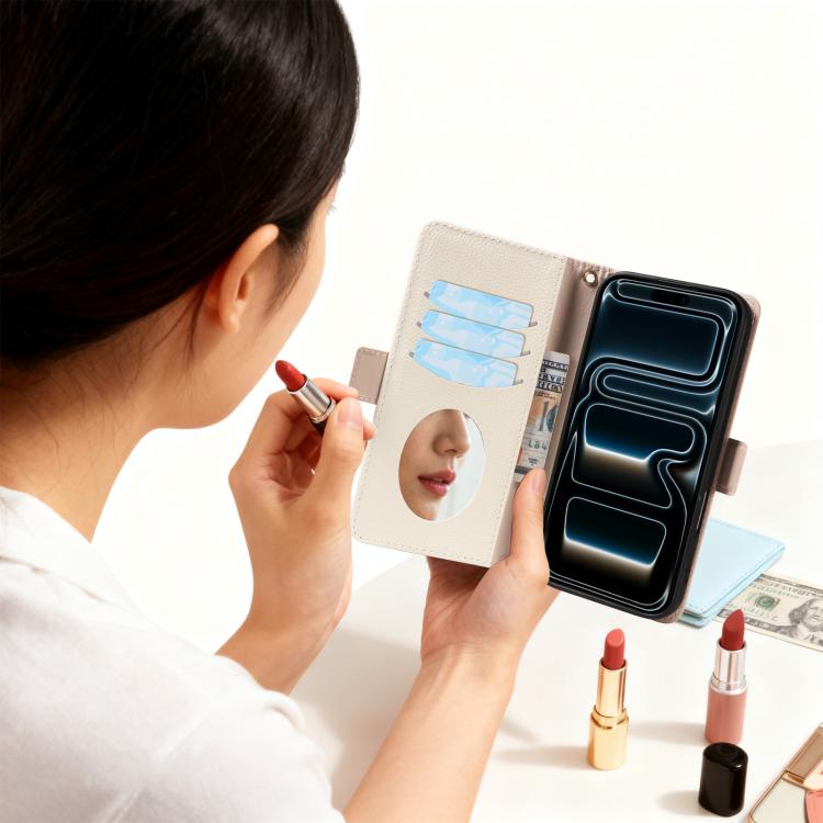 For iPhone 17 Pro Max Litchi Texture Wallet Mirror Leather Phone Case