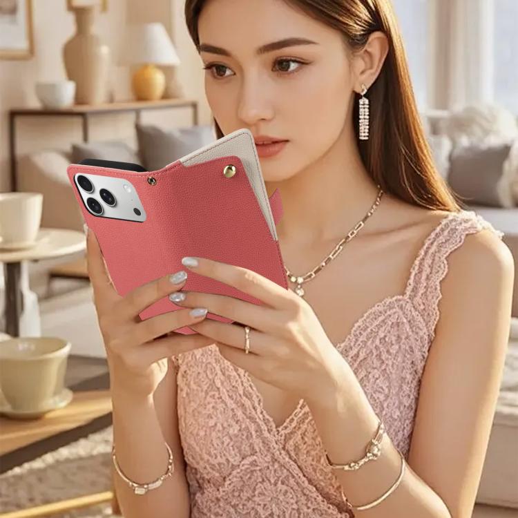 For iPhone 17 Pro Litchi Texture Wallet Mirror Leather Phone Case