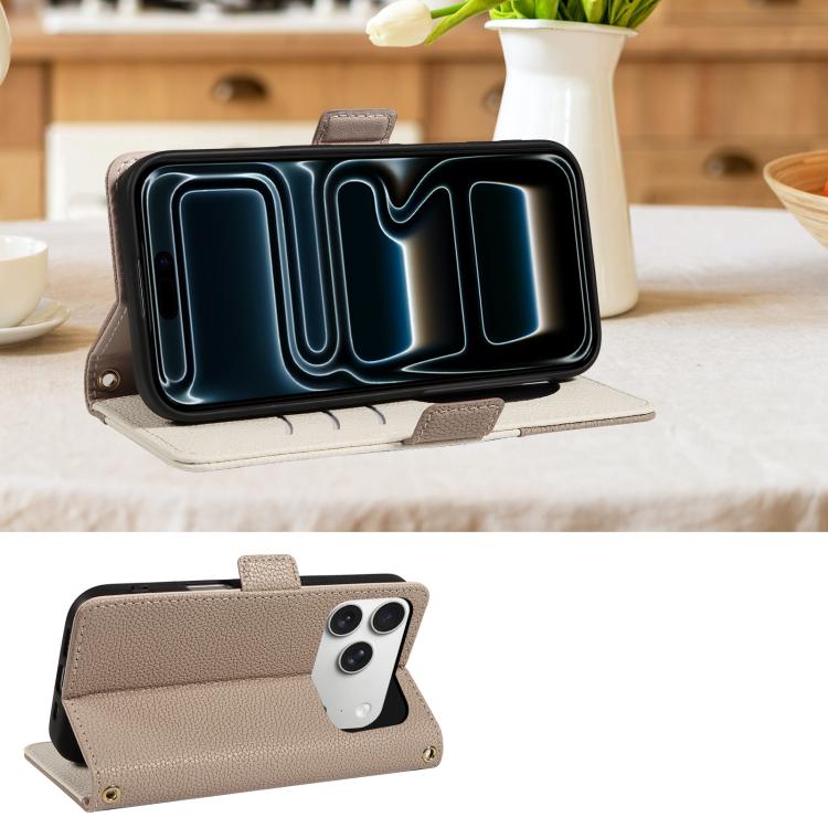 For iPhone 17 Pro Litchi Texture Wallet Mirror Leather Phone Case
