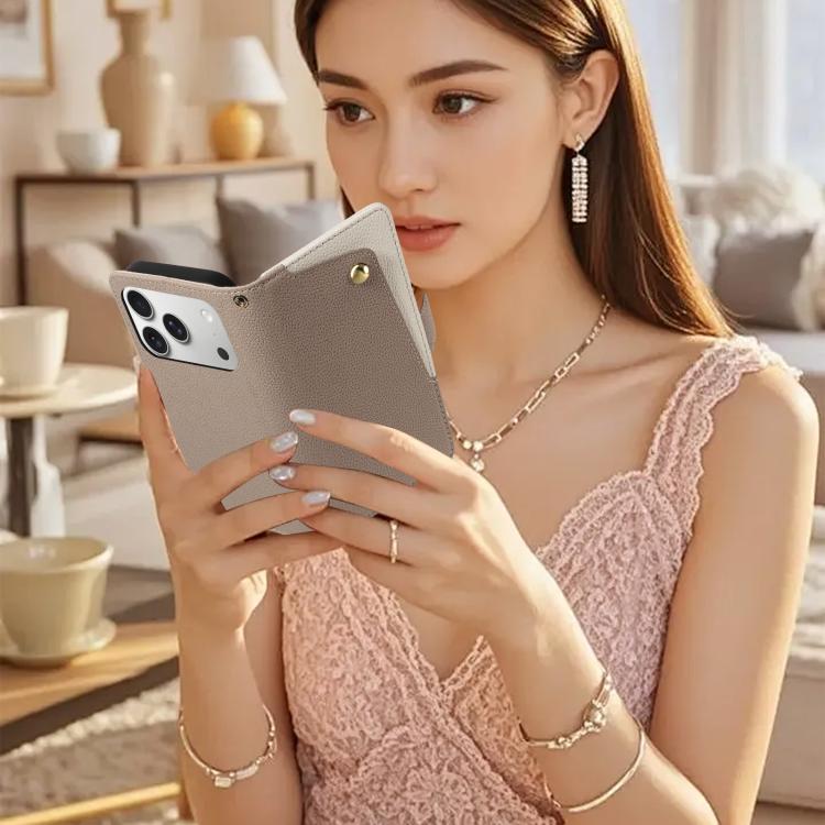 For iPhone 17 Pro Litchi Texture Wallet Mirror Leather Phone Case
