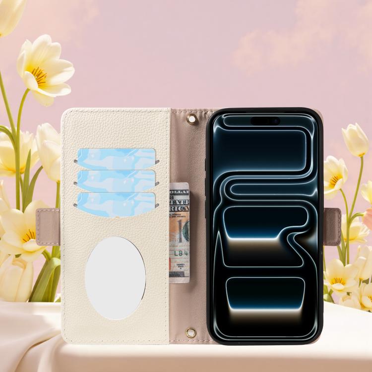 For iPhone 17 Pro Litchi Texture Wallet Mirror Leather Phone Case