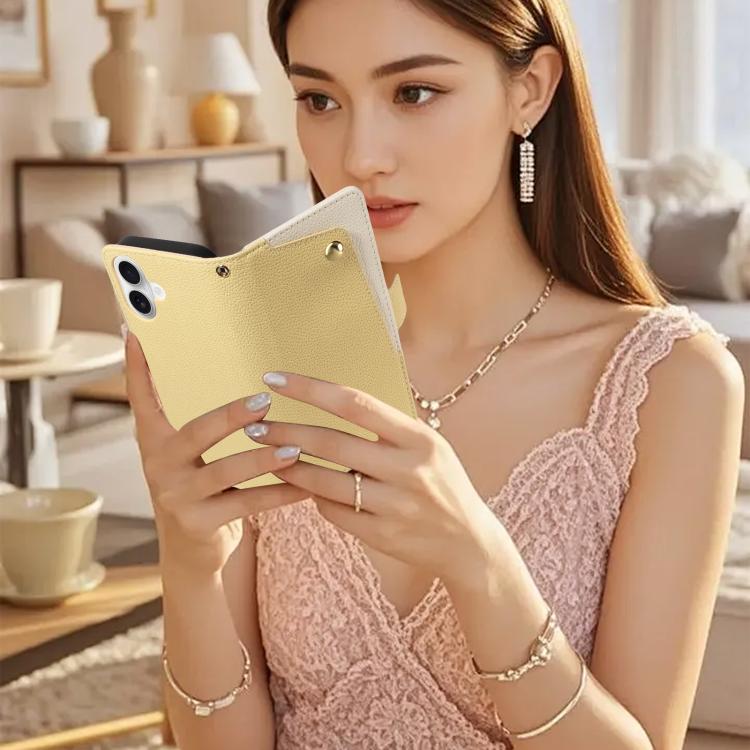 For iPhone 17 Litchi Texture Wallet Mirror Leather Phone Case