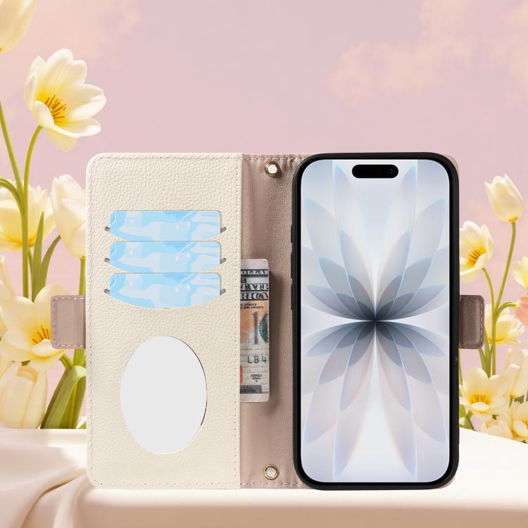 For iPhone 17 Litchi Texture Wallet Mirror Leather Phone Case