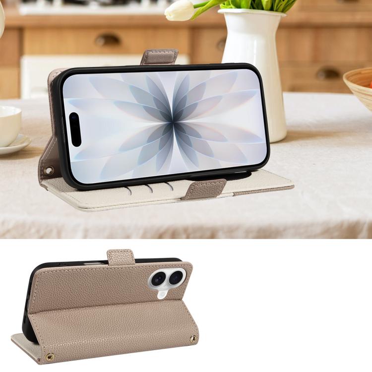 For iPhone 17 Litchi Texture Wallet Mirror Leather Phone Case