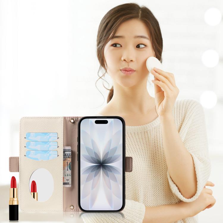 For iPhone 17 Litchi Texture Wallet Mirror Leather Phone Case