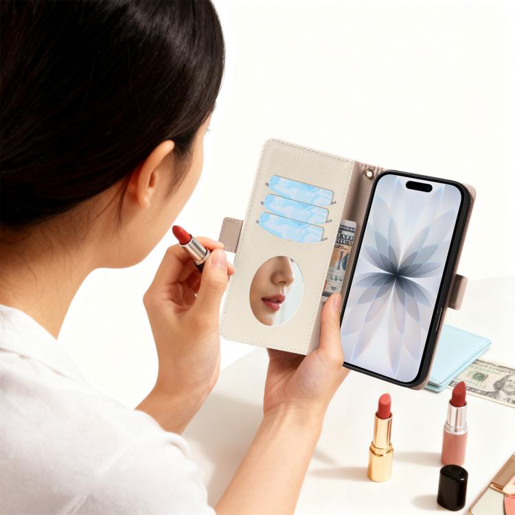For iPhone 17 Litchi Texture Wallet Mirror Leather Phone Case