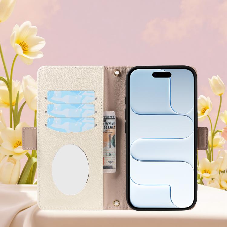 For iPhone Air Litchi Texture Wallet Mirror Leather Phone Case
