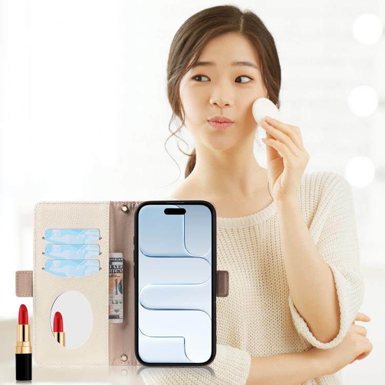 For iPhone Air Litchi Texture Wallet Mirror Leather Phone Case