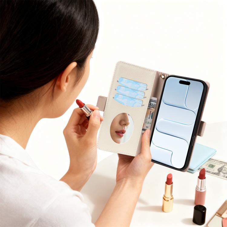 For iPhone Air Litchi Texture Wallet Mirror Leather Phone Case