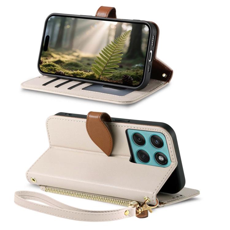 For Motorola Moto Edge 60 Pro Leaf Buckle Zipper Wallet Leather Phone Case with Strap