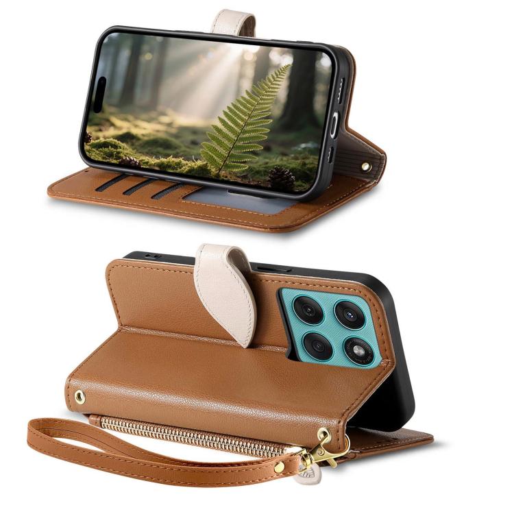 For Motorola Moto Edge 60 Fusion Leaf Buckle Zipper Wallet Leather Phone Case with Strap