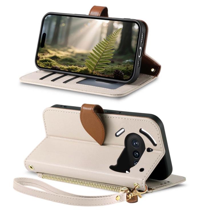 For Nothing Phone 3a Leaf Buckle Zipper Wallet Leather Phone Case with Strap