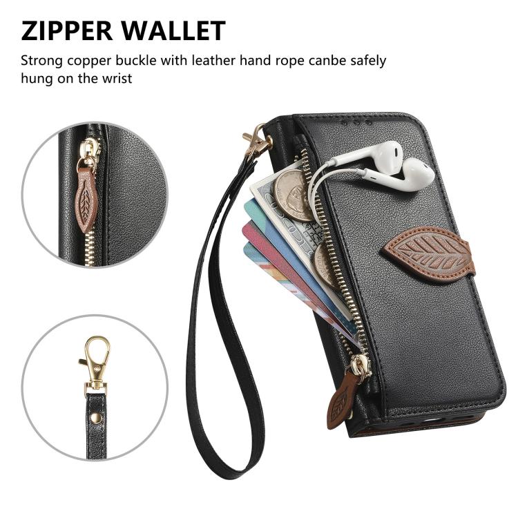 For Infinix Hot 50 Pro 4G Leaf Buckle Zipper Wallet Leather Phone Case with Strap