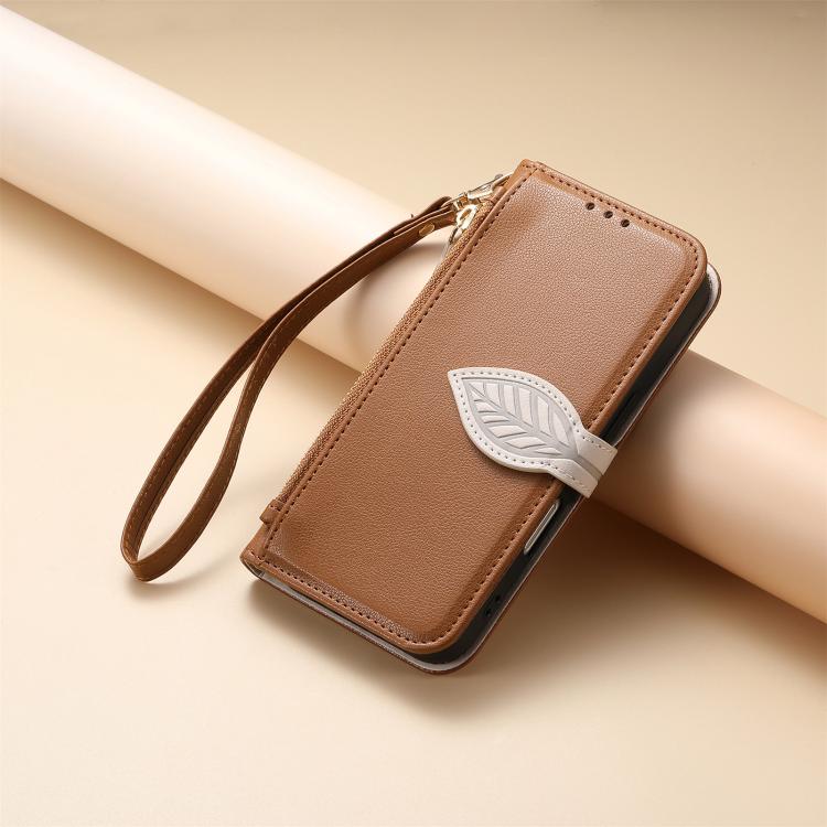 For Honor X9c / Magic 7 Lite Leaf Buckle Zipper Wallet Leather Phone Case with Strap