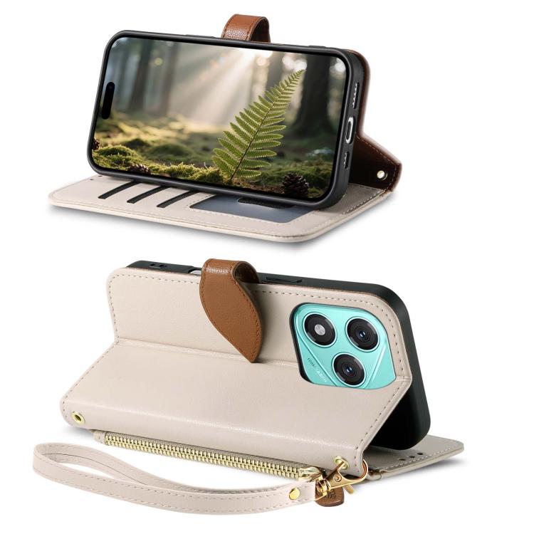 For Honor X60 Pro Leaf Buckle Zipper Wallet Leather Phone Case with Strap