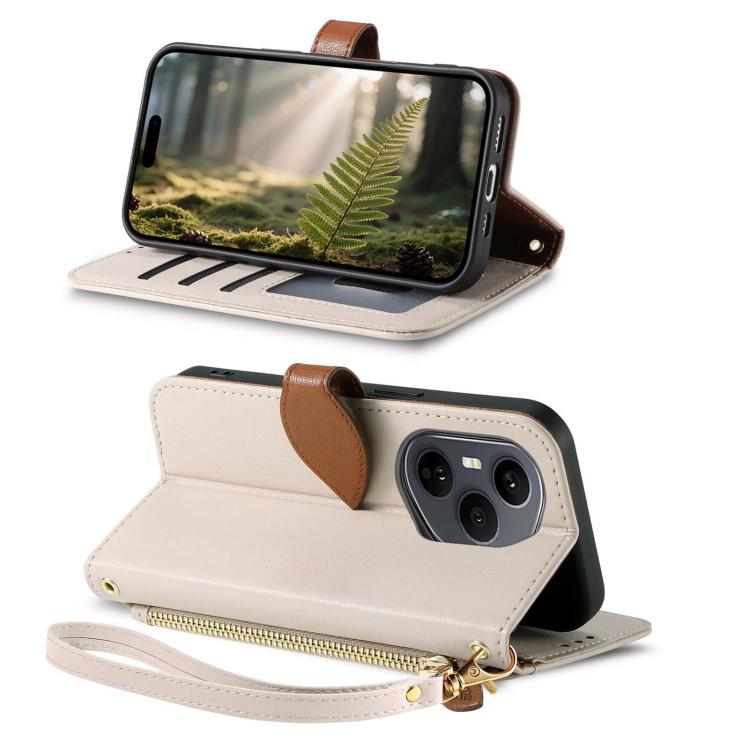 For Honor 400 Pro Global 160.8mm Leaf Buckle Zipper Wallet Leather Phone Case with Strap