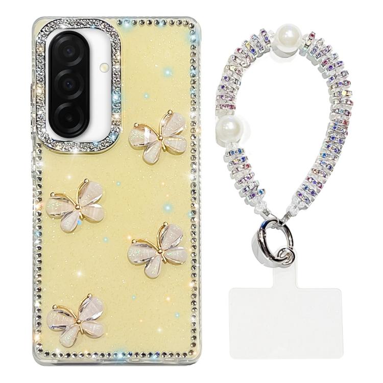 For Samsung Galaxy A26 5G Rhinestone Glitter 3D Butterfly Hand Chain Four-Corner Shockproof Phone Case