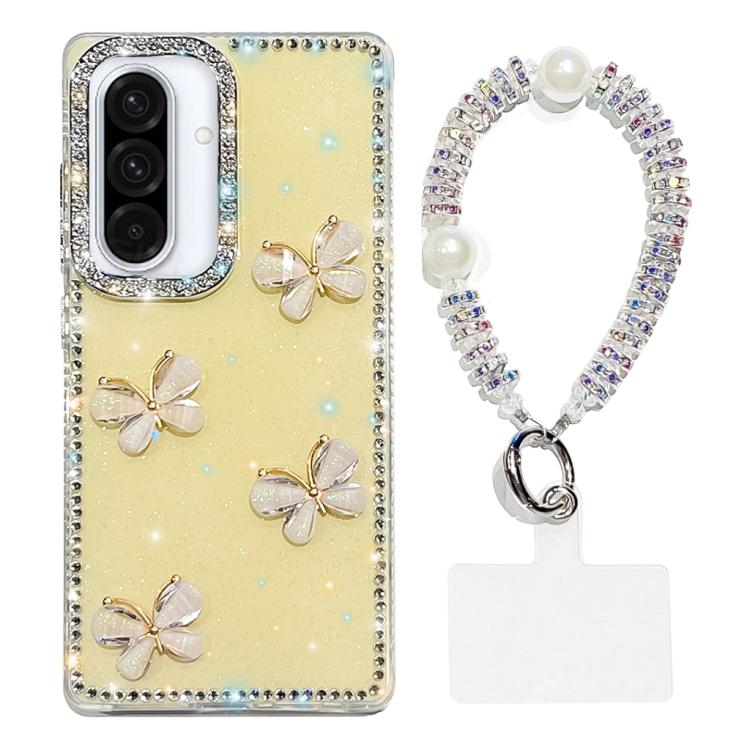 For Samsung Galaxy A36 5G Rhinestone Glitter 3D Butterfly Hand Chain Four-Corner Shockproof Phone Case