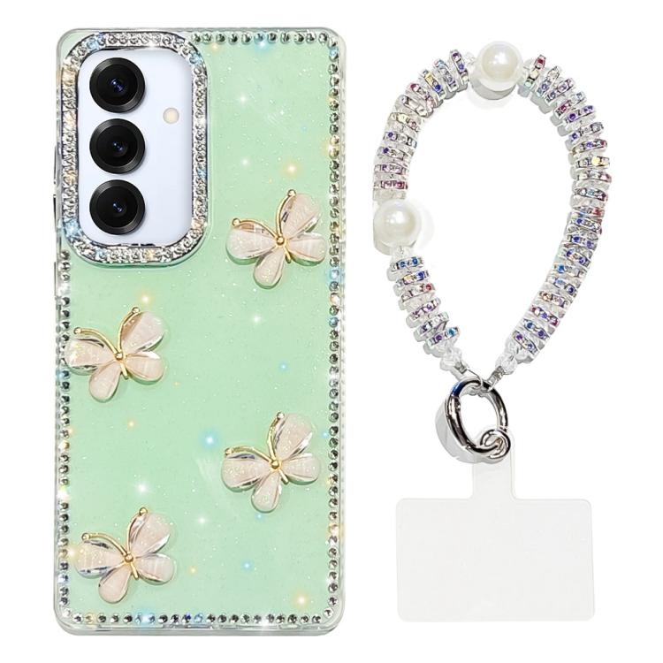For Samsung Galaxy A16 5G Rhinestone Glitter 3D Butterfly Hand Chain Four-Corner Shockproof Phone Case
