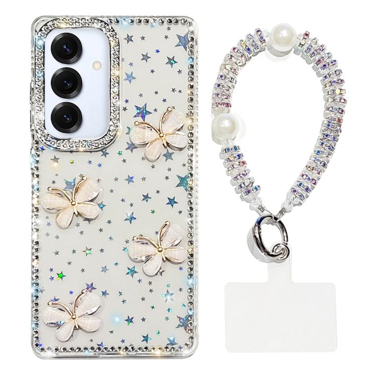 For Samsung Galaxy A16 5G Rhinestone Glitter 3D Butterfly Hand Chain Four-Corner Shockproof Phone Case